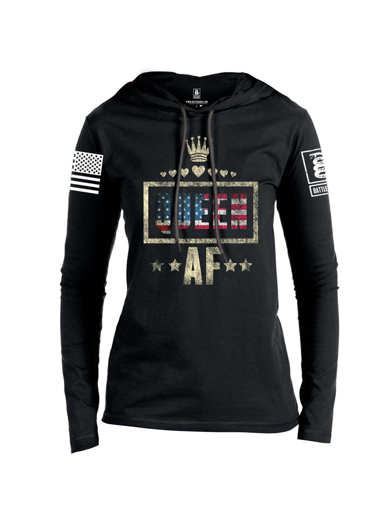 Battleraddle Queen AF White Sleeve Print Womens Thin Cotton Lightweight Hoodie