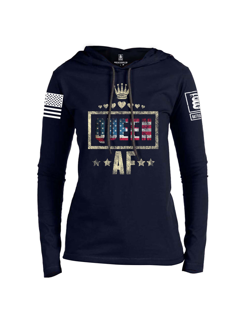 Battleraddle Queen AF White Sleeve Print Womens Thin Cotton Lightweight Hoodie