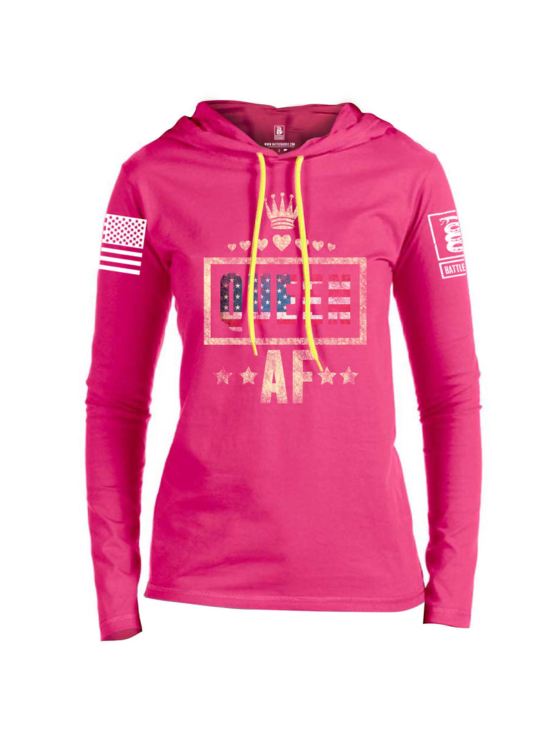 Battleraddle Queen AF White Sleeve Print Womens Thin Cotton Lightweight Hoodie
