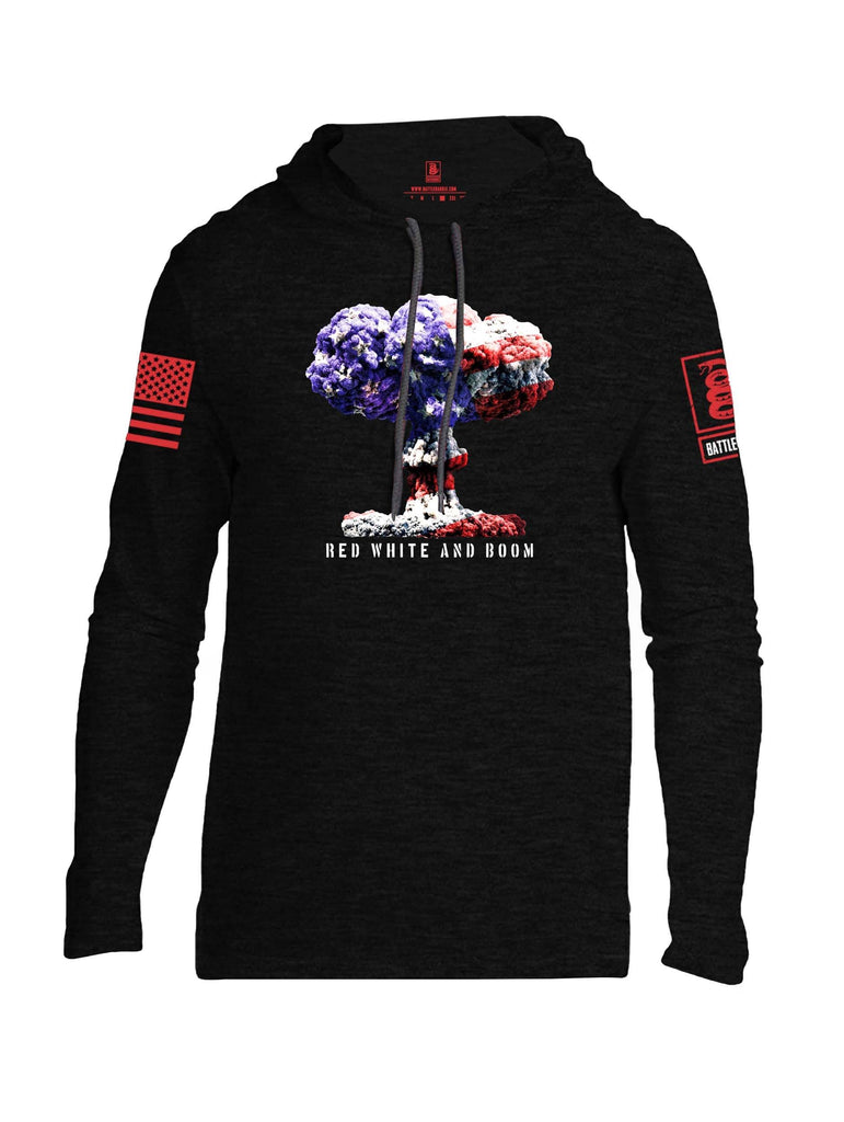 Battleraddle Red White And Boom Red Sleeve Print Mens Thin Cotton Lightweight Hoodie shirt|custom|veterans|Apparel-Mens Hoodie-Cotton