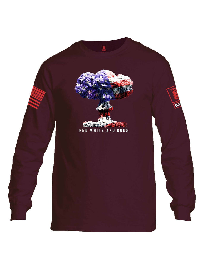 Battleraddle Red White And Boom Red Sleeve Print Mens Cotton Long Sleeve Crew Neck T Shirt shirt|custom|veterans|Men-Long Sleeves Crewneck Shirt