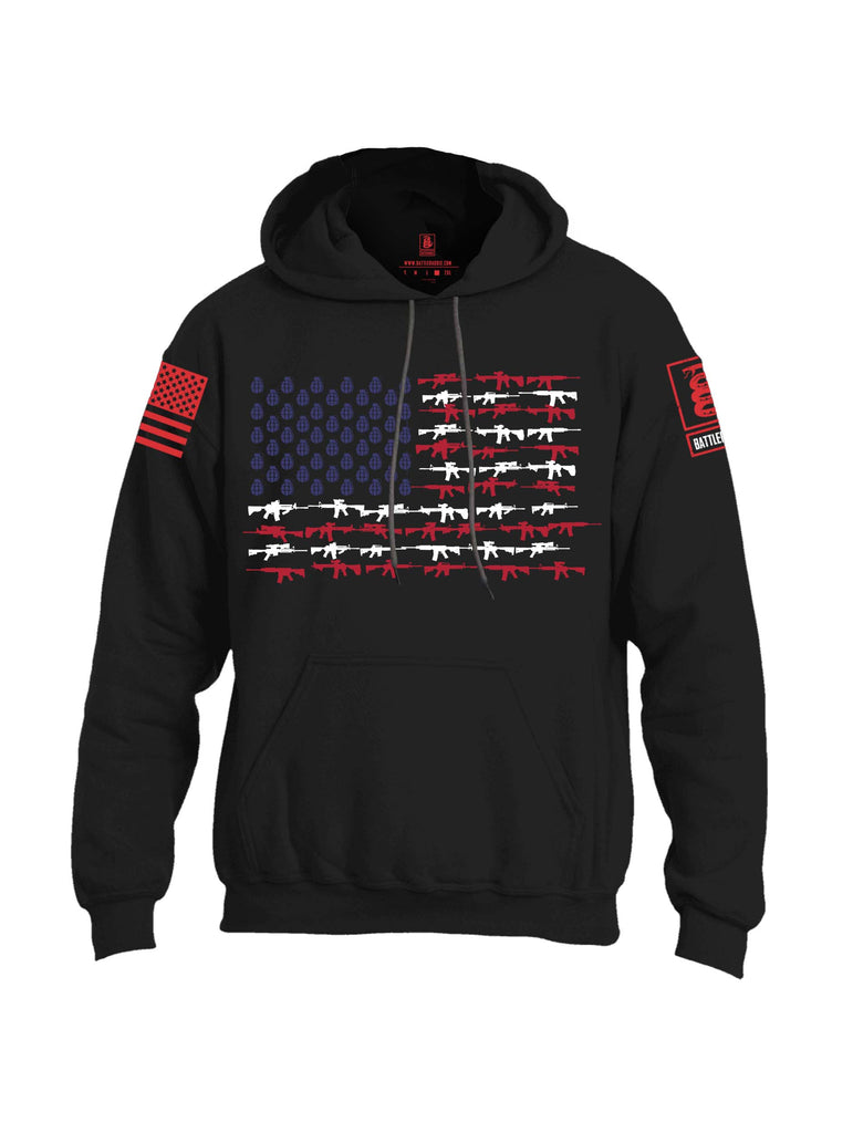 Battleraddle Rifle Gun Flag Red Sleeve Print Mens Blended Hoodie With Pockets