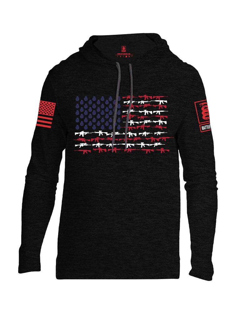 Battleraddle Rifle Gun Flag Red Sleeve Print Mens Thin Cotton Lightweight Hoodie