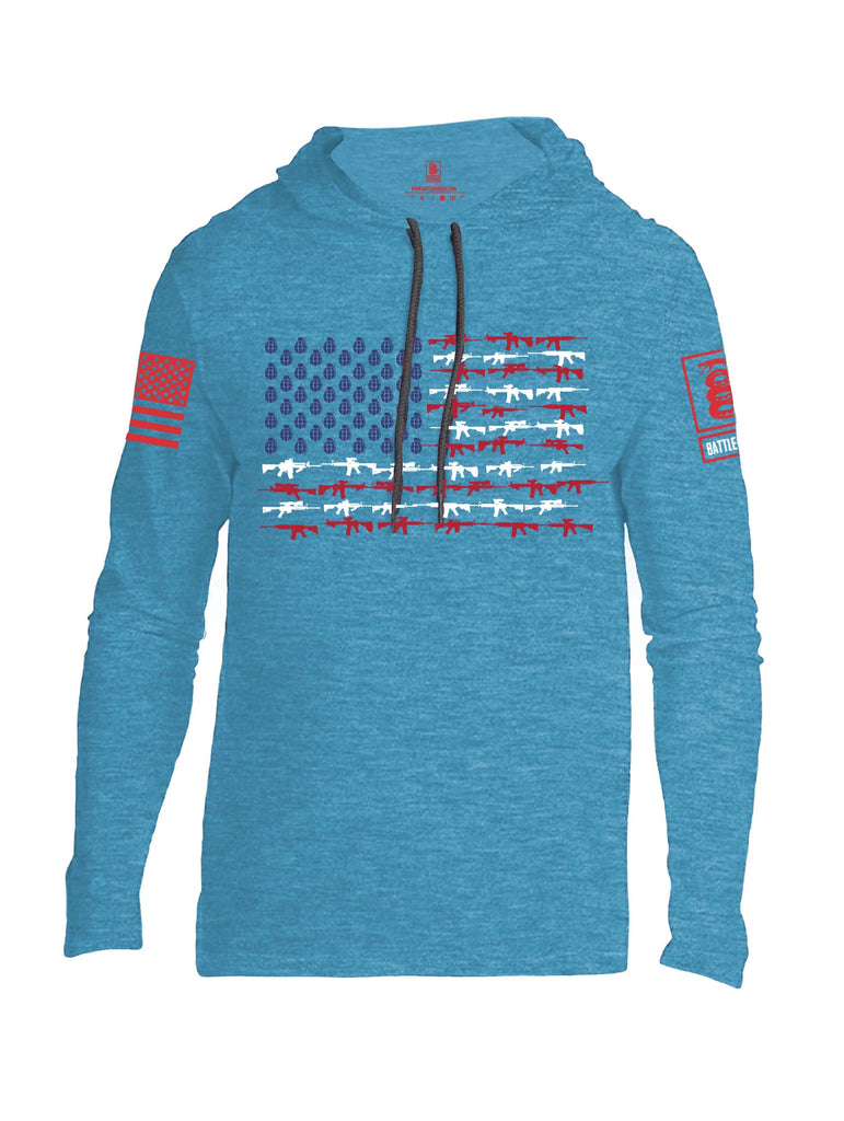 Battleraddle Rifle Gun Flag Red Sleeve Print Mens Thin Cotton Lightweight Hoodie
