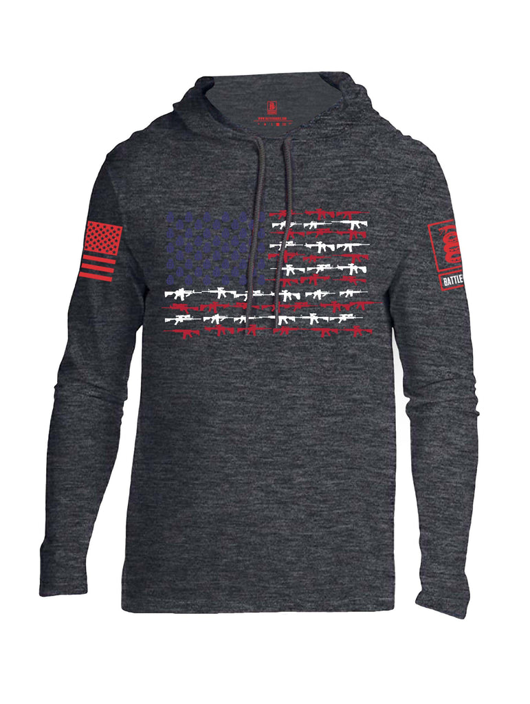 Battleraddle Rifle Gun Flag Red Sleeve Print Mens Thin Cotton Lightweight Hoodie