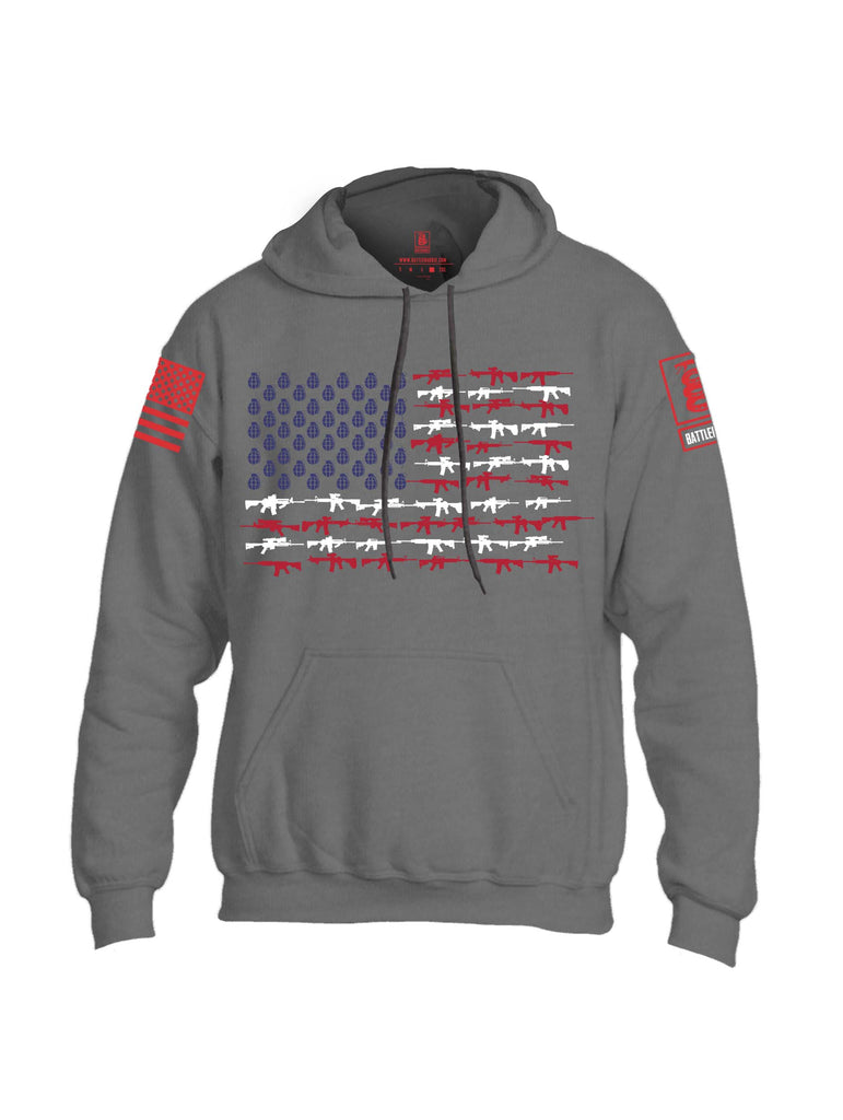 Battleraddle Rifle Gun Flag Red Sleeve Print Mens Blended Hoodie With Pockets