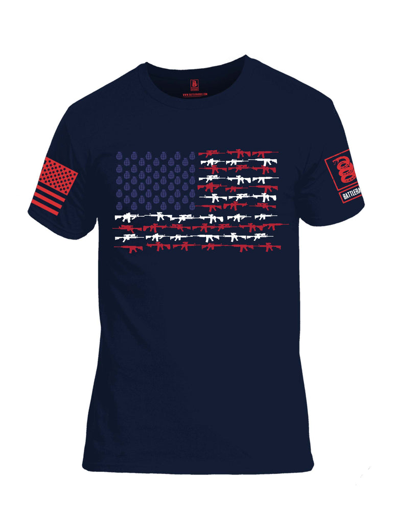 Battleraddle Rifle Gun Flag Red Sleeve Print Mens Cotton Crew Neck T Shirt