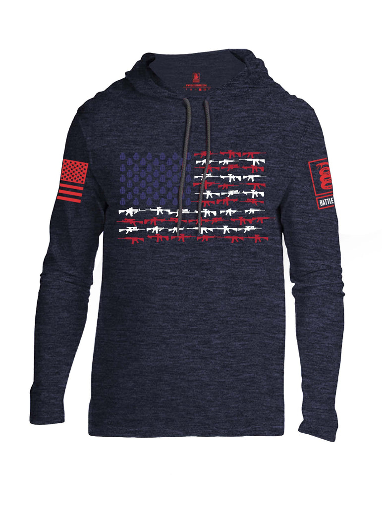 Battleraddle Rifle Gun Flag Red Sleeve Print Mens Thin Cotton Lightweight Hoodie