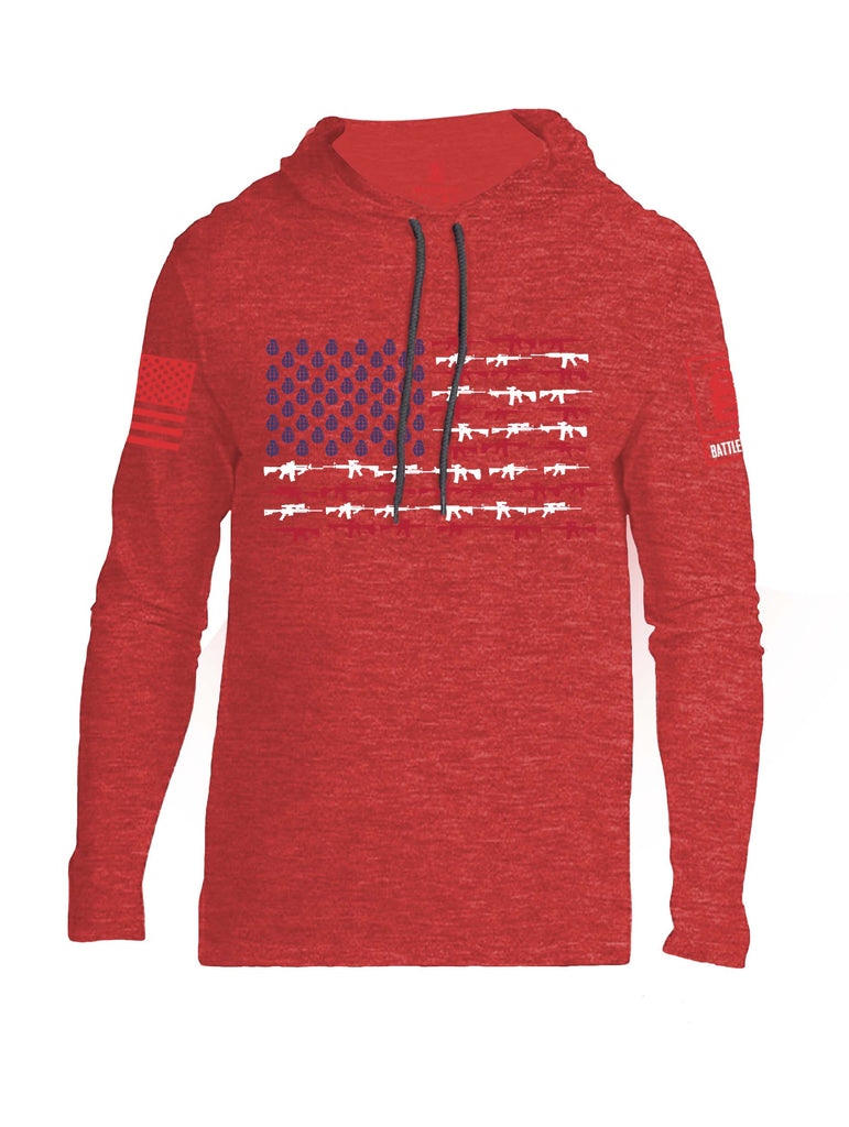 Battleraddle Rifle Gun Flag Red Sleeve Print Mens Thin Cotton Lightweight Hoodie