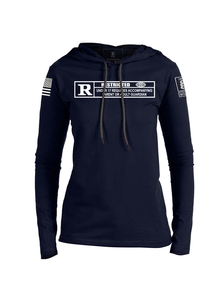 Battleraddle Restricted Under 17 Requires Accompanying Parent Or Adult Guardian White Sleeve Print Womens Thin  Cotton Lightweight Hoodie
