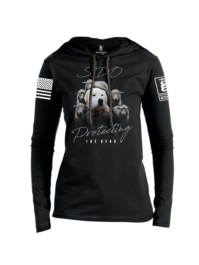 Battleraddle SDO Protecting The Herd White Sleeve Print Womens Thin Cotton Lightweight Hoodie