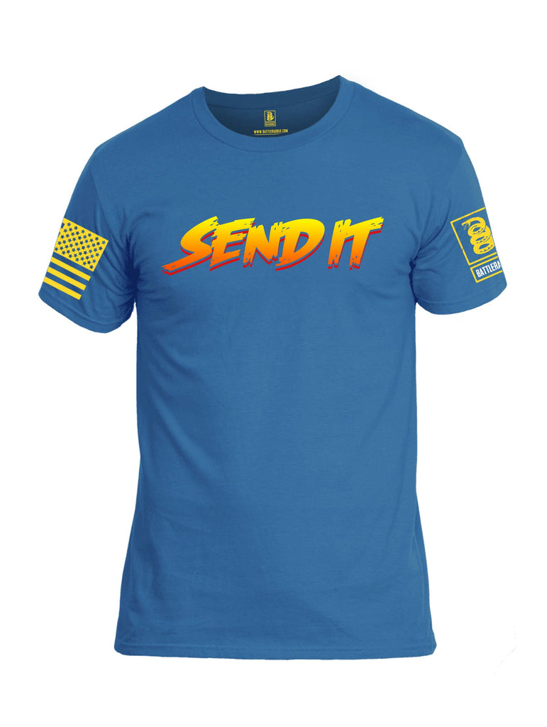 Battleraddle Send It Yellow Sleeve Print Mens 100% Battlefit Polyester Crew Neck T Shirt