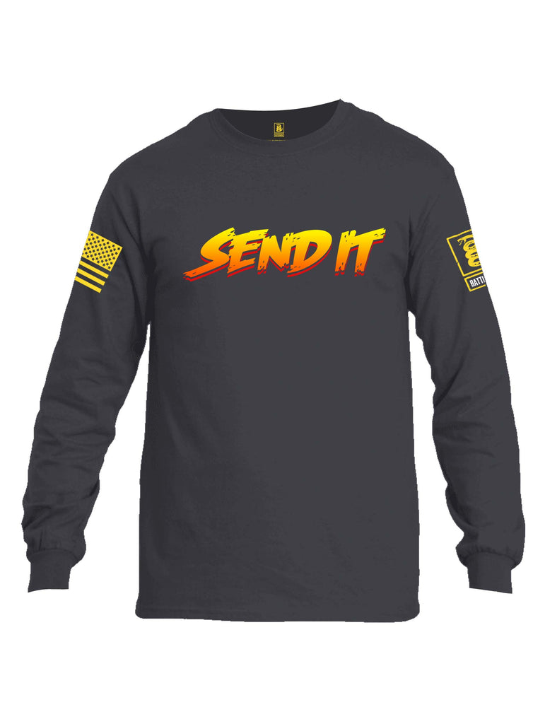 Battleraddle Send It Yellow Sleeve Print Mens Cotton Long Sleeve Crew Neck T Shirt