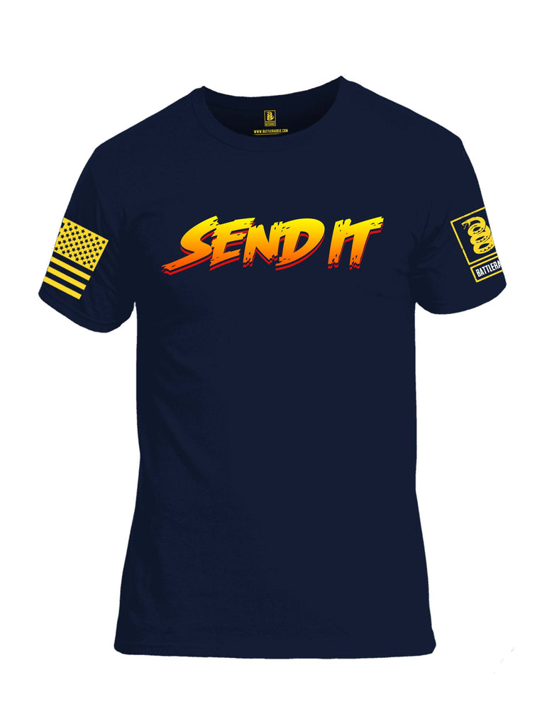 Battleraddle Send It Yellow Sleeve Print Mens 100% Battlefit Polyester Crew Neck T Shirt