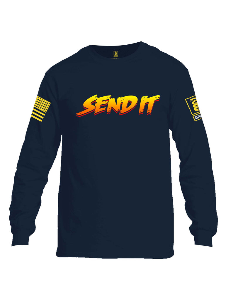 Battleraddle Send It Yellow Sleeve Print Mens Cotton Long Sleeve Crew Neck T Shirt