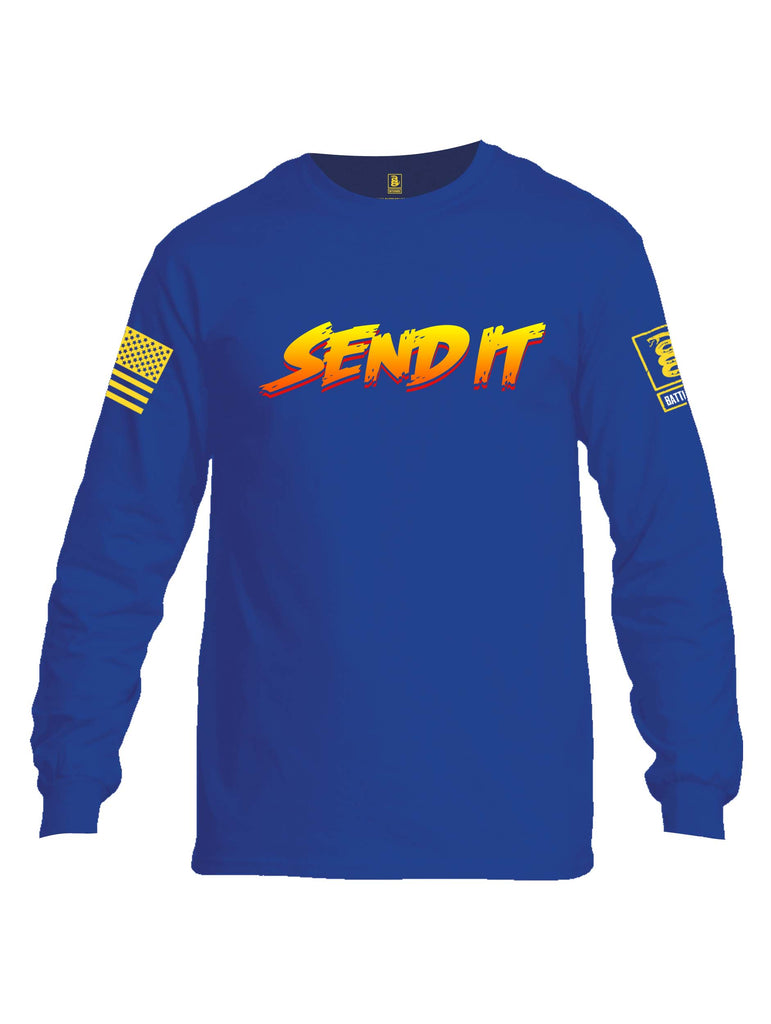 Battleraddle Send It Yellow Sleeve Print Mens Cotton Long Sleeve Crew Neck T Shirt