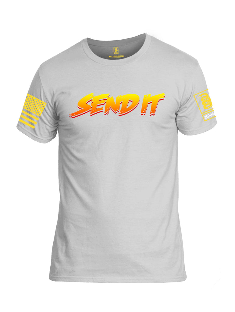 Battleraddle Send It Yellow Sleeve Print Mens 100% Battlefit Polyester Crew Neck T Shirt
