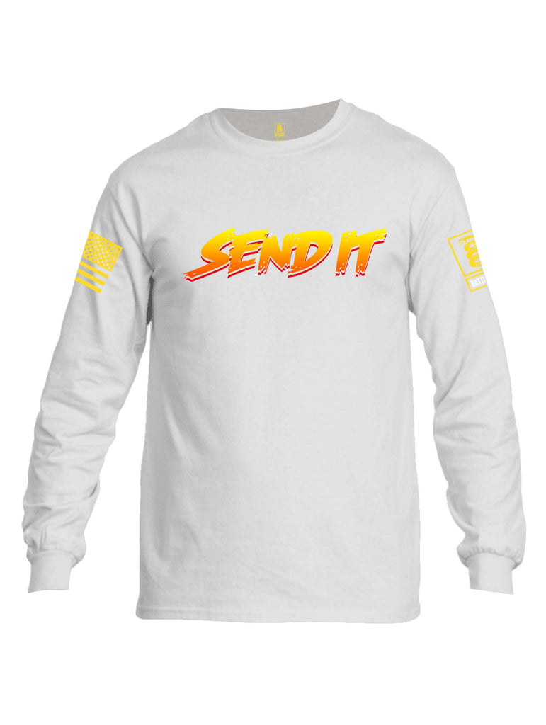 Battleraddle Send It Yellow Sleeve Print Mens Cotton Long Sleeve Crew Neck T Shirt