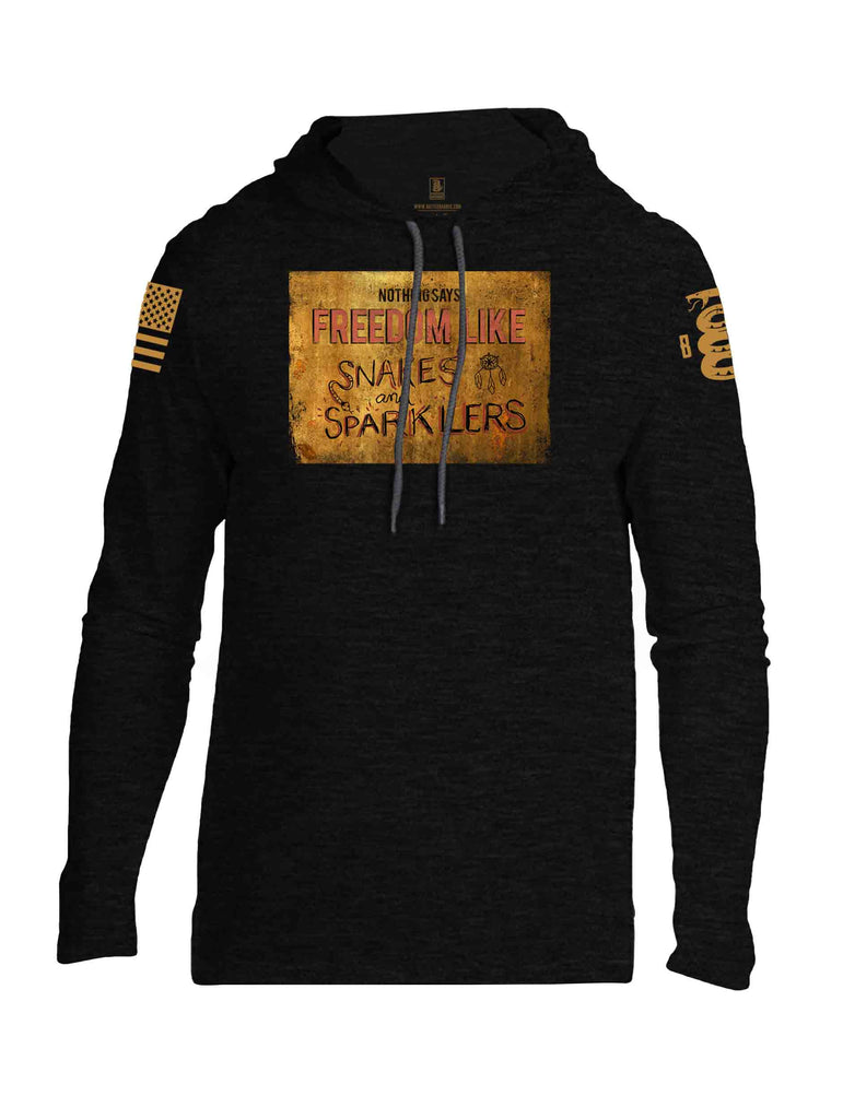 Battleraddle Nothing Says Freedom Like Snakes And Sparklers Brass Sleeve Print Mens Thin Cotton Lightweight Hoodie