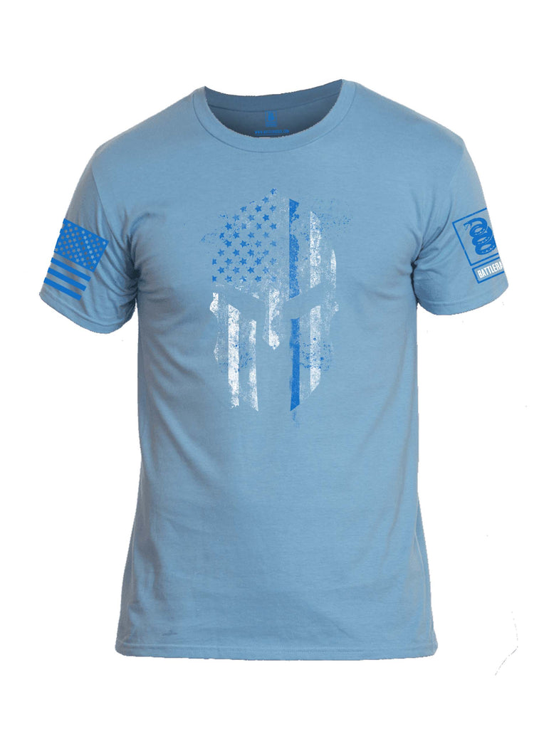 Battleraddle Spartan Thin Blue Line Blue Sleeve Print Mens Cotton Crew Neck T Shirt