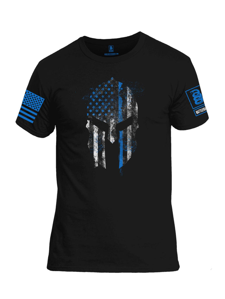 Battleraddle Spartan Thin Blue Line Blue Sleeve Print Mens Cotton Crew Neck T Shirt