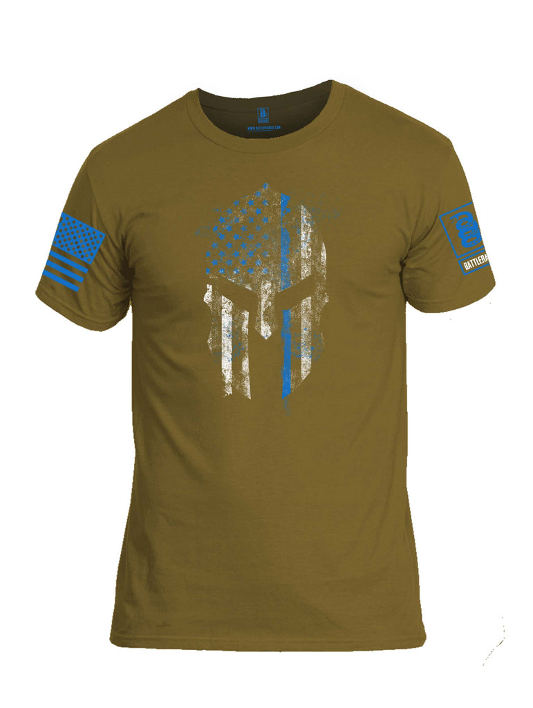 Battleraddle Spartan Thin Blue Line Blue Sleeve Print Mens Cotton Crew Neck T Shirt