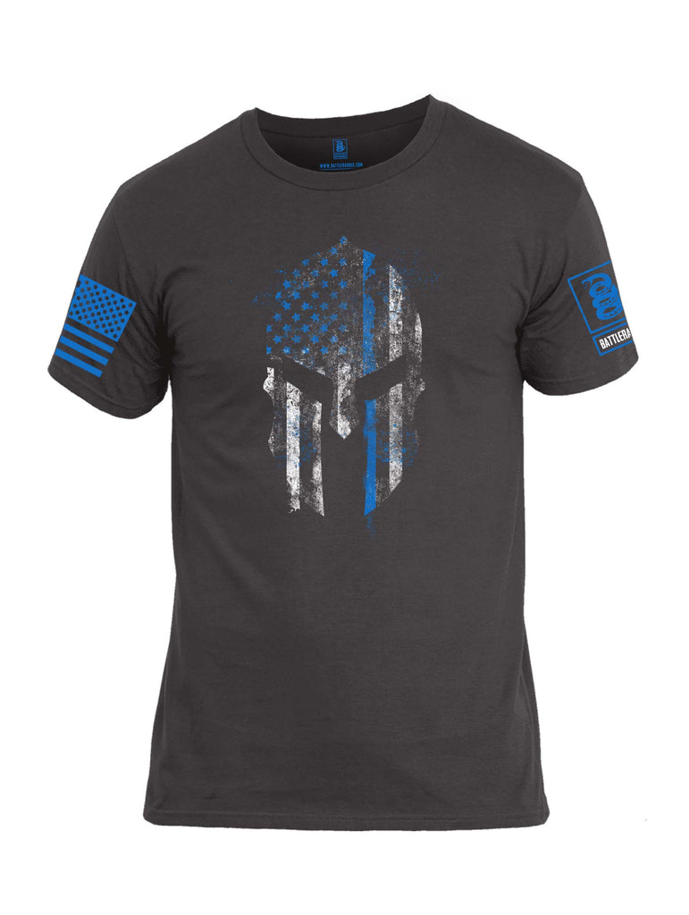 Battleraddle Spartan Thin Blue Line Blue Sleeve Print Mens Cotton Crew Neck T Shirt