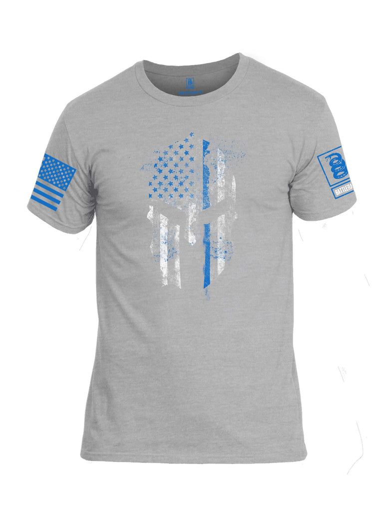 Battleraddle Spartan Thin Blue Line Blue Sleeve Print Mens Cotton Crew Neck T Shirt