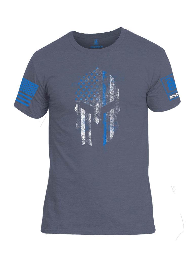Battleraddle Spartan Thin Blue Line Blue Sleeve Print Mens Cotton Crew Neck T Shirt