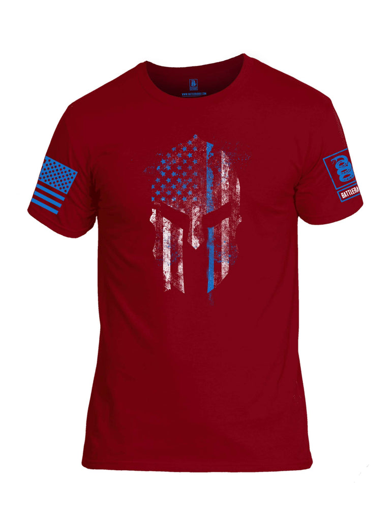 Battleraddle Spartan Thin Blue Line Blue Sleeve Print Mens Cotton Crew Neck T Shirt