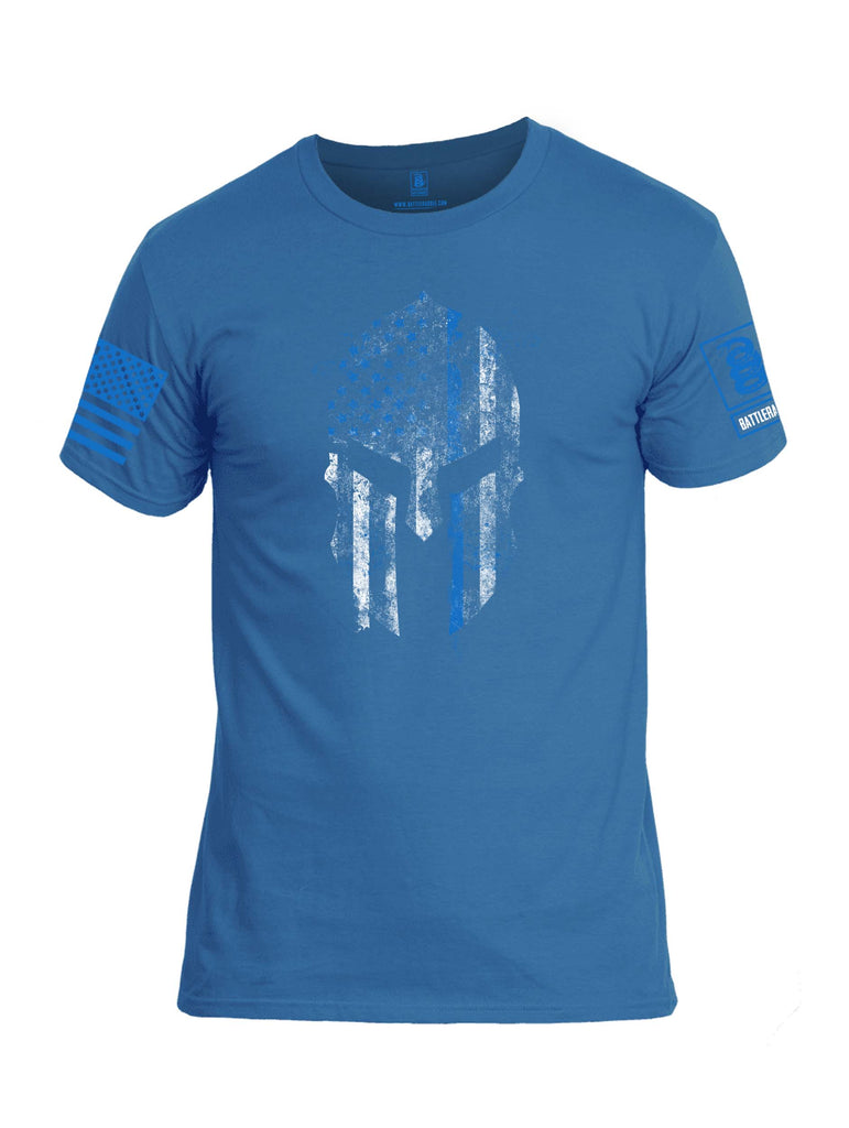 Battleraddle Spartan Thin Blue Line Blue Sleeve Print Mens Cotton Crew Neck T Shirt