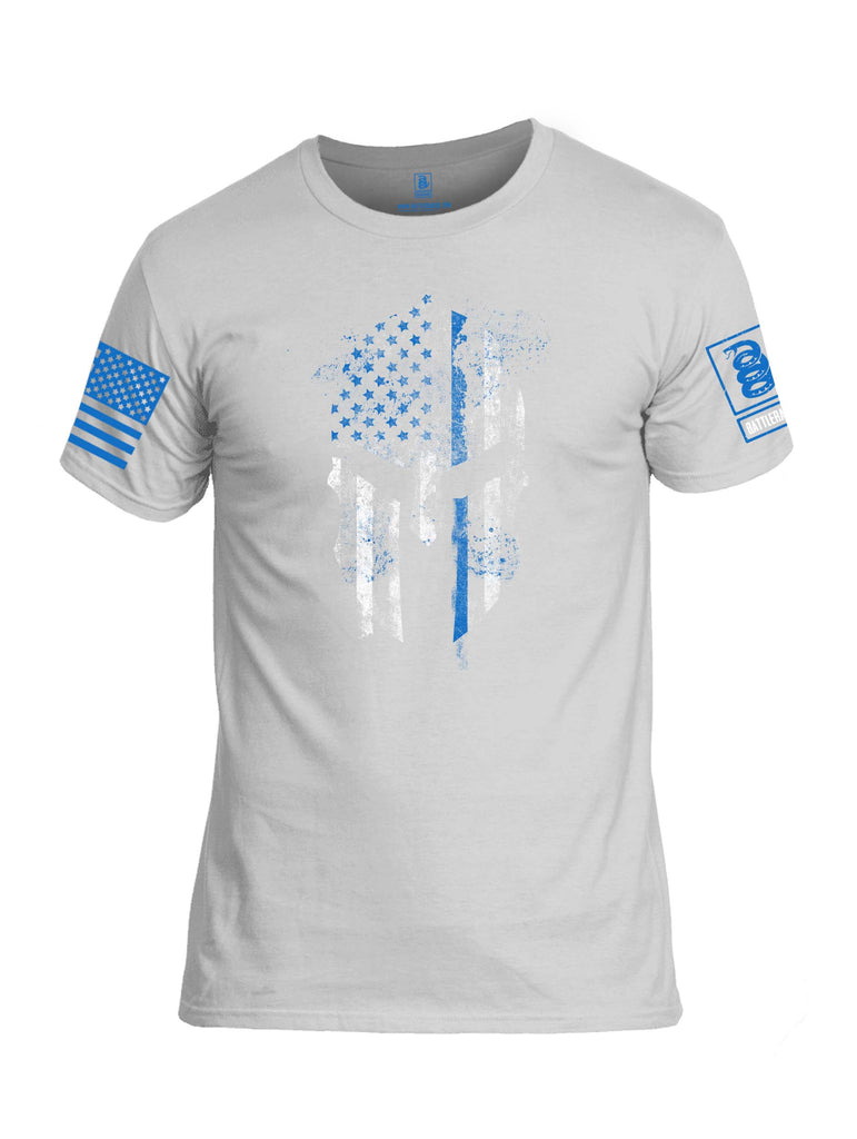 Battleraddle Spartan Thin Blue Line Blue Sleeve Print Mens Cotton Crew Neck T Shirt