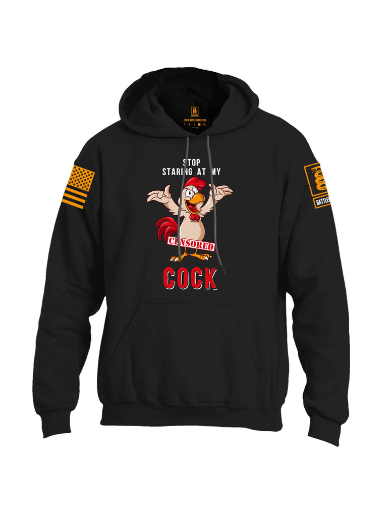Battleraddle Stop Staring At My Censored Cock Orange Sleeve Print Mens Blended Hoodie With Pockets