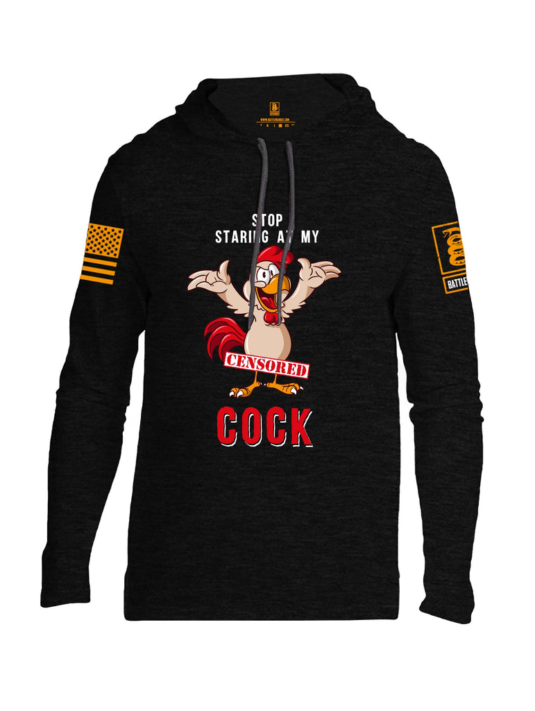 Battleraddle Stop Staring At My Censored Cock Orange Sleeve Print Mens Thin Cotton Lightweight Hoodie