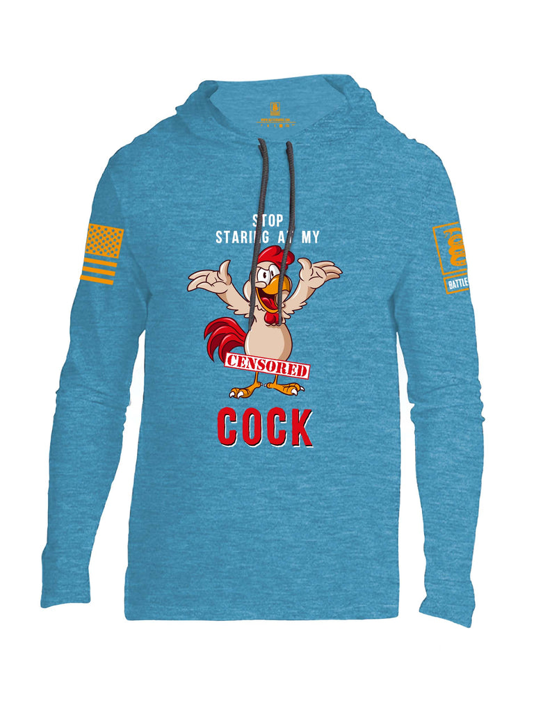 Battleraddle Stop Staring At My Censored Cock Orange Sleeve Print Mens Thin Cotton Lightweight Hoodie