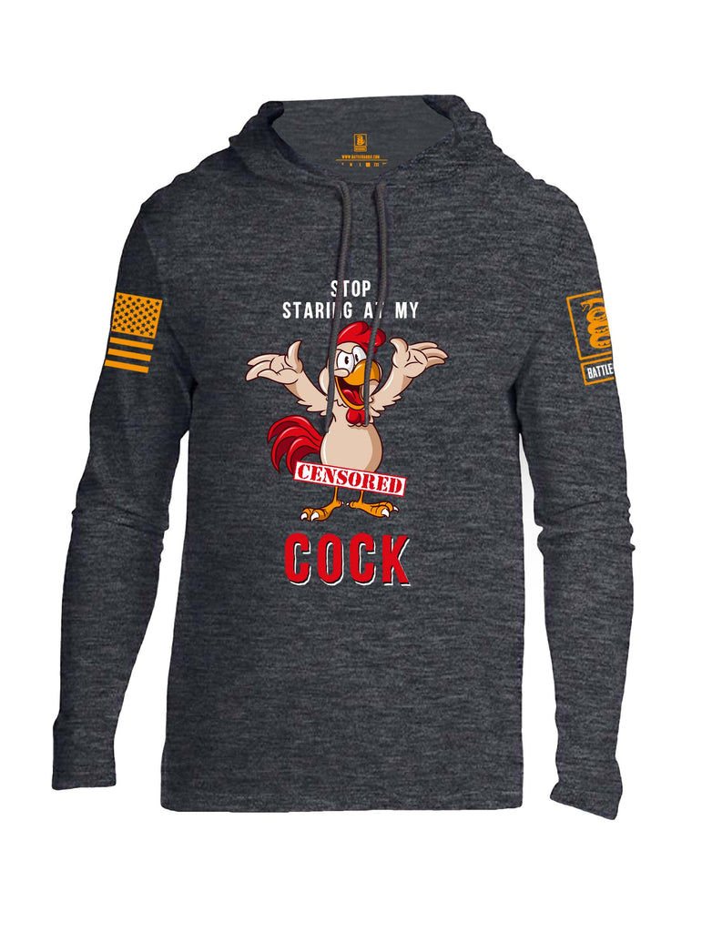 Battleraddle Stop Staring At My Censored Cock Orange Sleeve Print Mens Thin Cotton Lightweight Hoodie