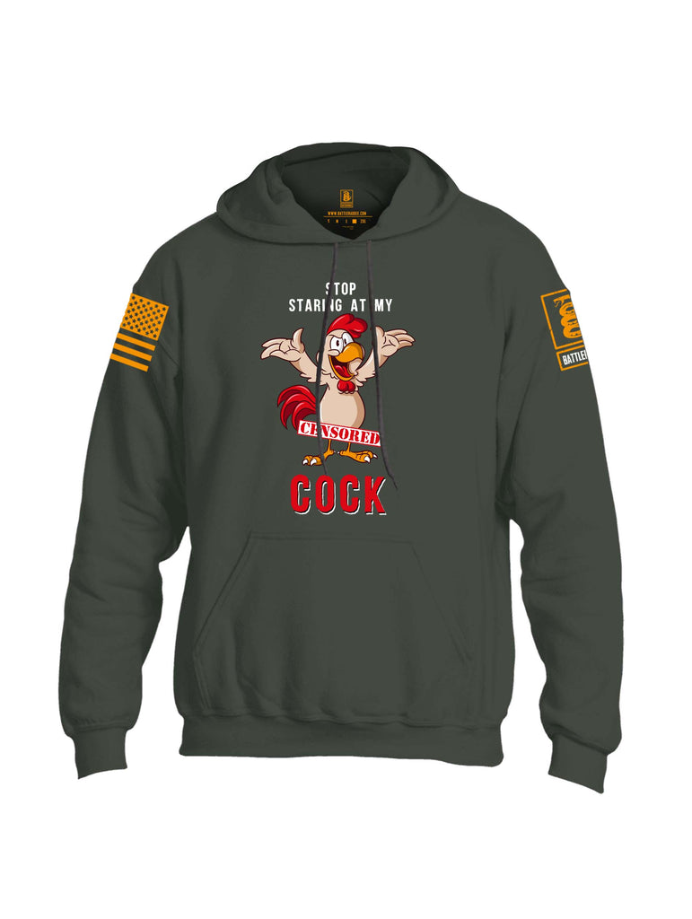 Battleraddle Stop Staring At My Censored Cock Orange Sleeve Print Mens Blended Hoodie With Pockets