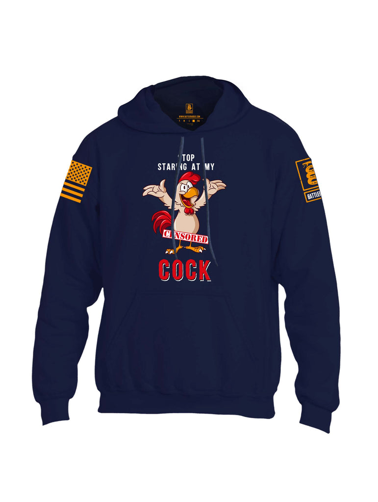 Battleraddle Stop Staring At My Censored Cock Orange Sleeve Print Mens Blended Hoodie With Pockets