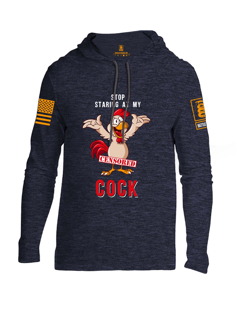 Battleraddle Stop Staring At My Censored Cock Orange Sleeve Print Mens Thin Cotton Lightweight Hoodie