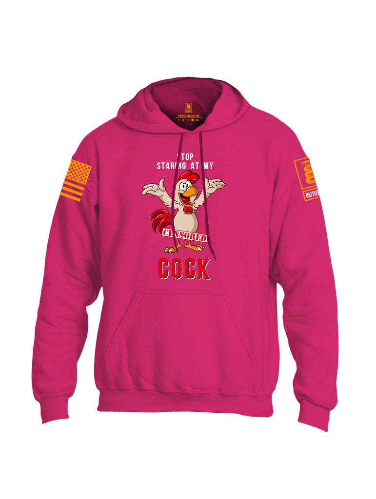 Battleraddle Stop Staring At My Censored Cock Orange Sleeve Print Mens Blended Hoodie With Pockets