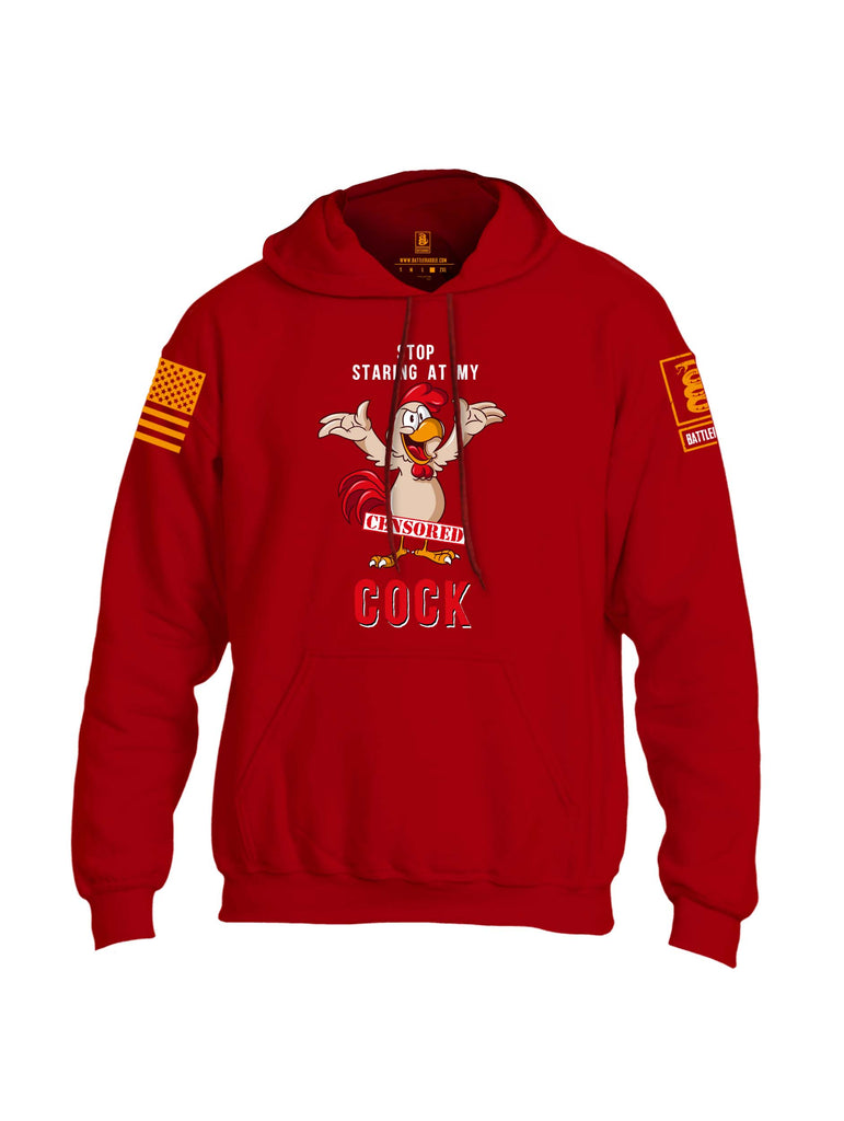 Battleraddle Stop Staring At My Censored Cock Orange Sleeve Print Mens Blended Hoodie With Pockets