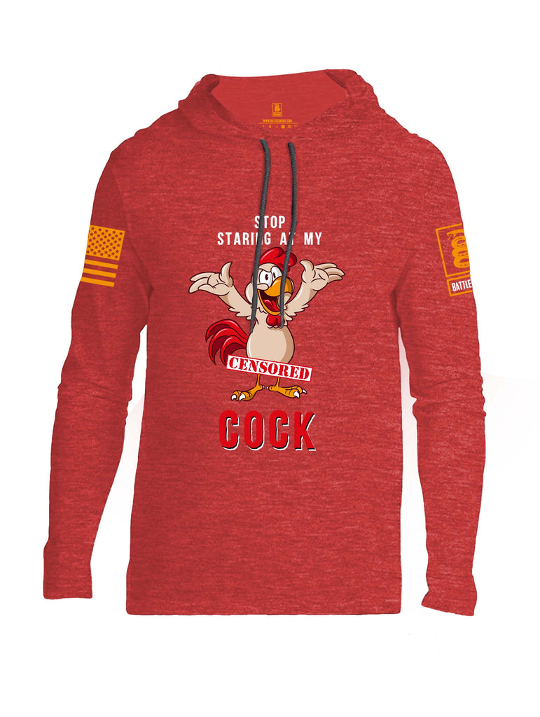 Battleraddle Stop Staring At My Censored Cock Orange Sleeve Print Mens Thin Cotton Lightweight Hoodie
