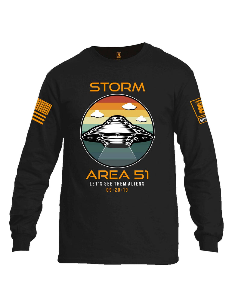 Battleraddle Storm Area 51 Lets See Them Aliens Orange Sleeve Print Mens Cotton Long Sleeve Crew Neck T Shirt shirt|custom|veterans|Men-Long Sleeves Crewneck Shirt