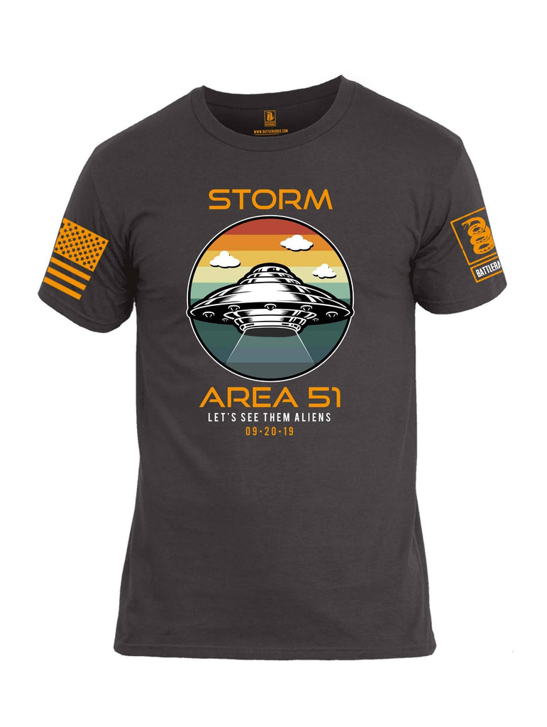Battleraddle Storm Area 51 Lets See Them Aliens Orange Sleeve Print Mens Cotton Crew Neck T Shirt shirt|custom|veterans|Apparel-Mens T Shirt-cotton