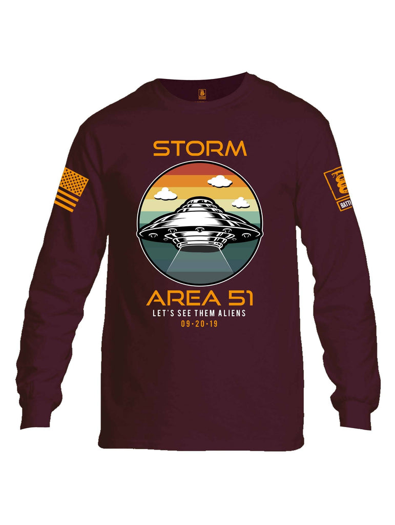 Battleraddle Storm Area 51 Lets See Them Aliens Orange Sleeve Print Mens Cotton Long Sleeve Crew Neck T Shirt shirt|custom|veterans|Men-Long Sleeves Crewneck Shirt