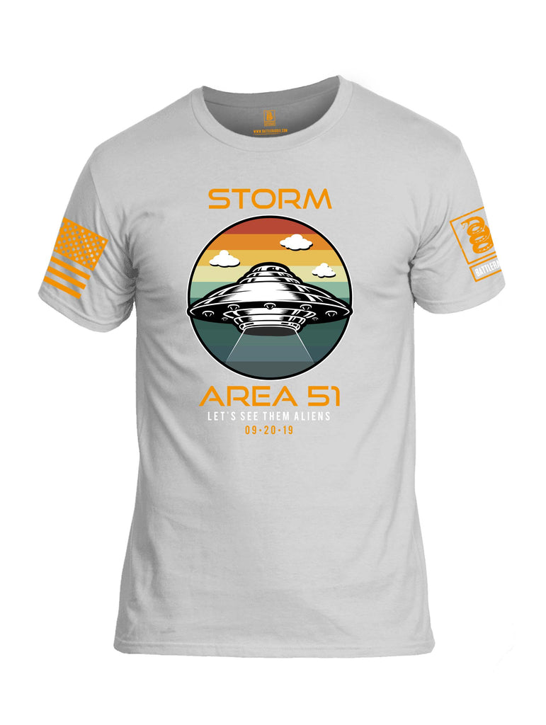 Battleraddle Storm Area 51 Lets See Them Aliens Orange Sleeve Print Mens 100% Battlefit Polyester Crew Neck T Shirt