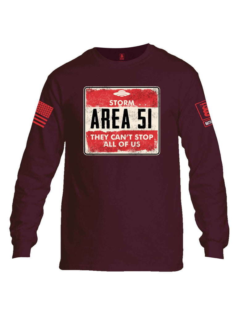 Battleraddle Storm Area 51 They Cant Stop All Of Us Red Sleeve Print Mens Cotton Long Sleeve Crew Neck T Shirt