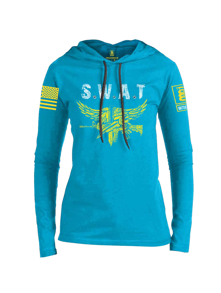 Battleraddle SWAT Yellow Sleeve Print Womens Thin Cotton Lightweight Hoodie