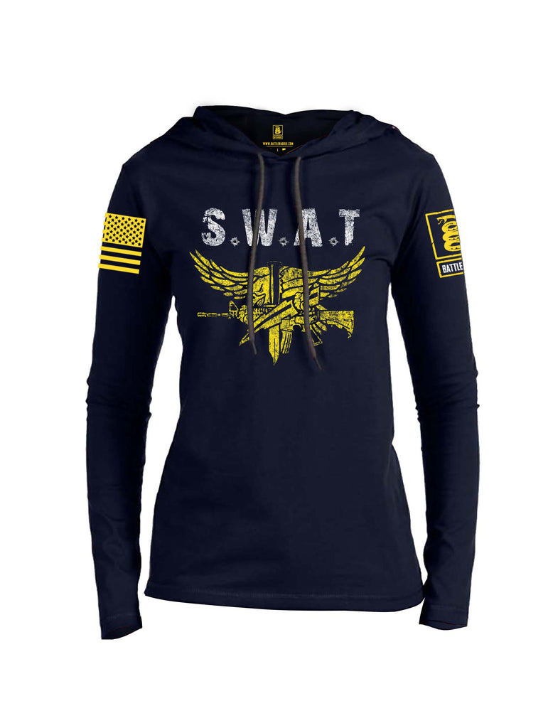 Battleraddle SWAT Yellow Sleeve Print Womens Thin Cotton Lightweight Hoodie