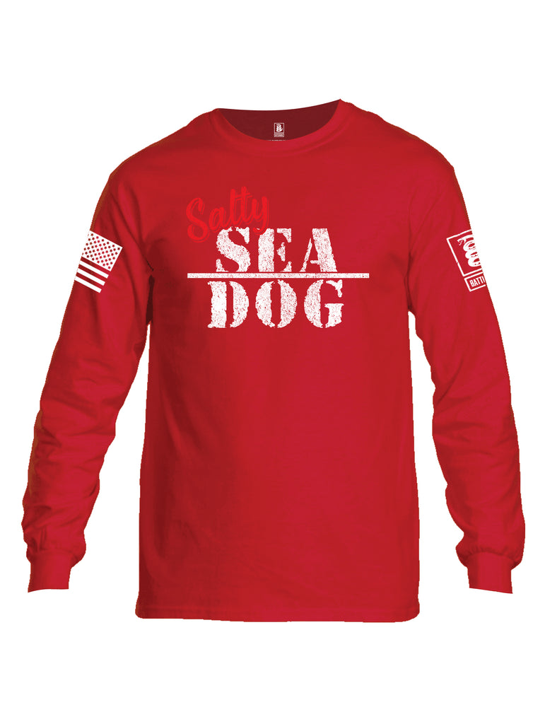 Battleraddle Salty Sea Dog White Sleeve Print Mens Cotton Long Sleeve Crew Neck T Shirt